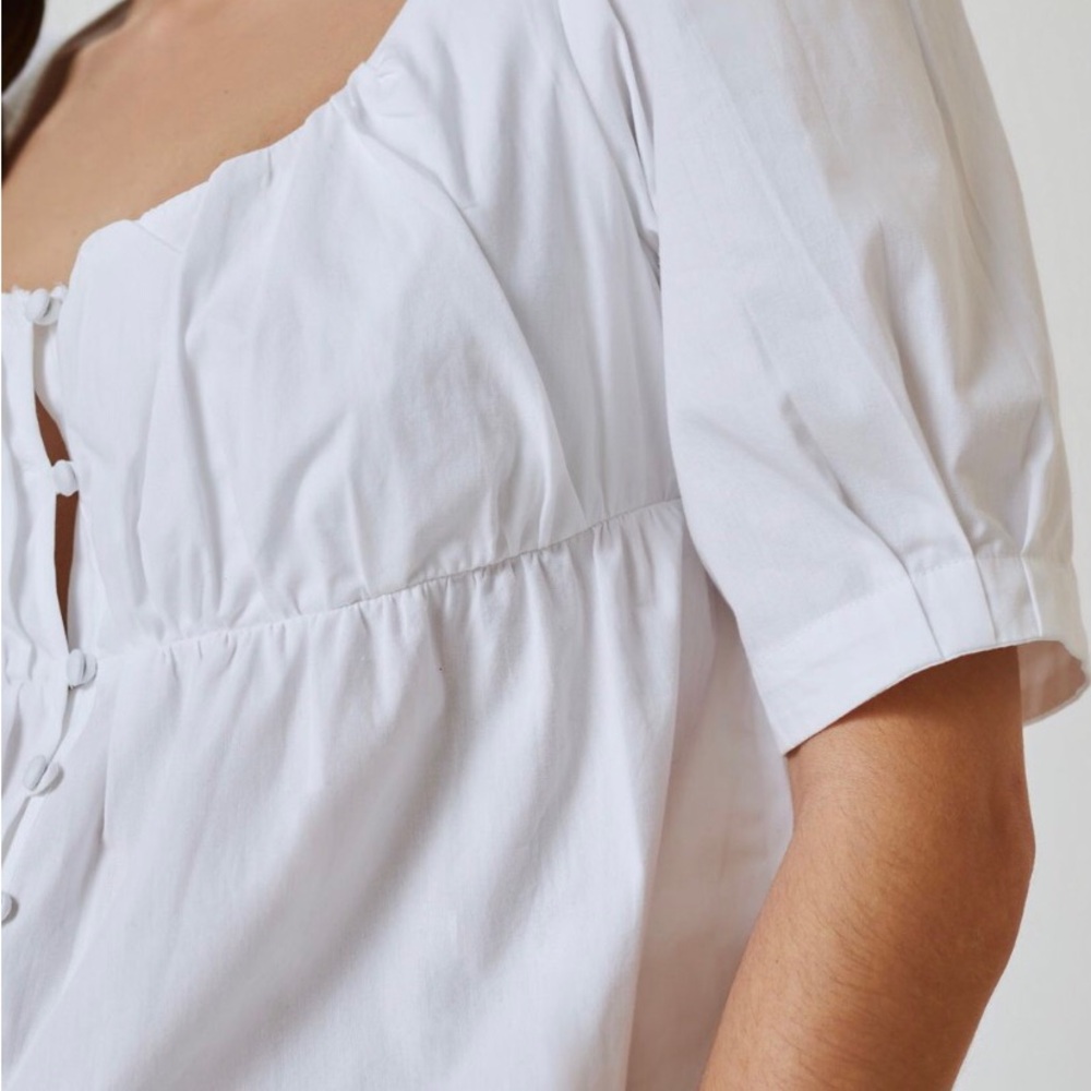 Anthropologie White Button-Up Blouse with Puff Sleeves - Picture 3 of 4